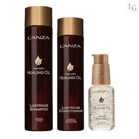 Lanza Keratin Healing Oil Trio: Lustrous Shampoo 10.1 Oz, Conditioner 8.5 Oz and Hair Treatment 3.4 Oz. Lustre & Grace Boutique